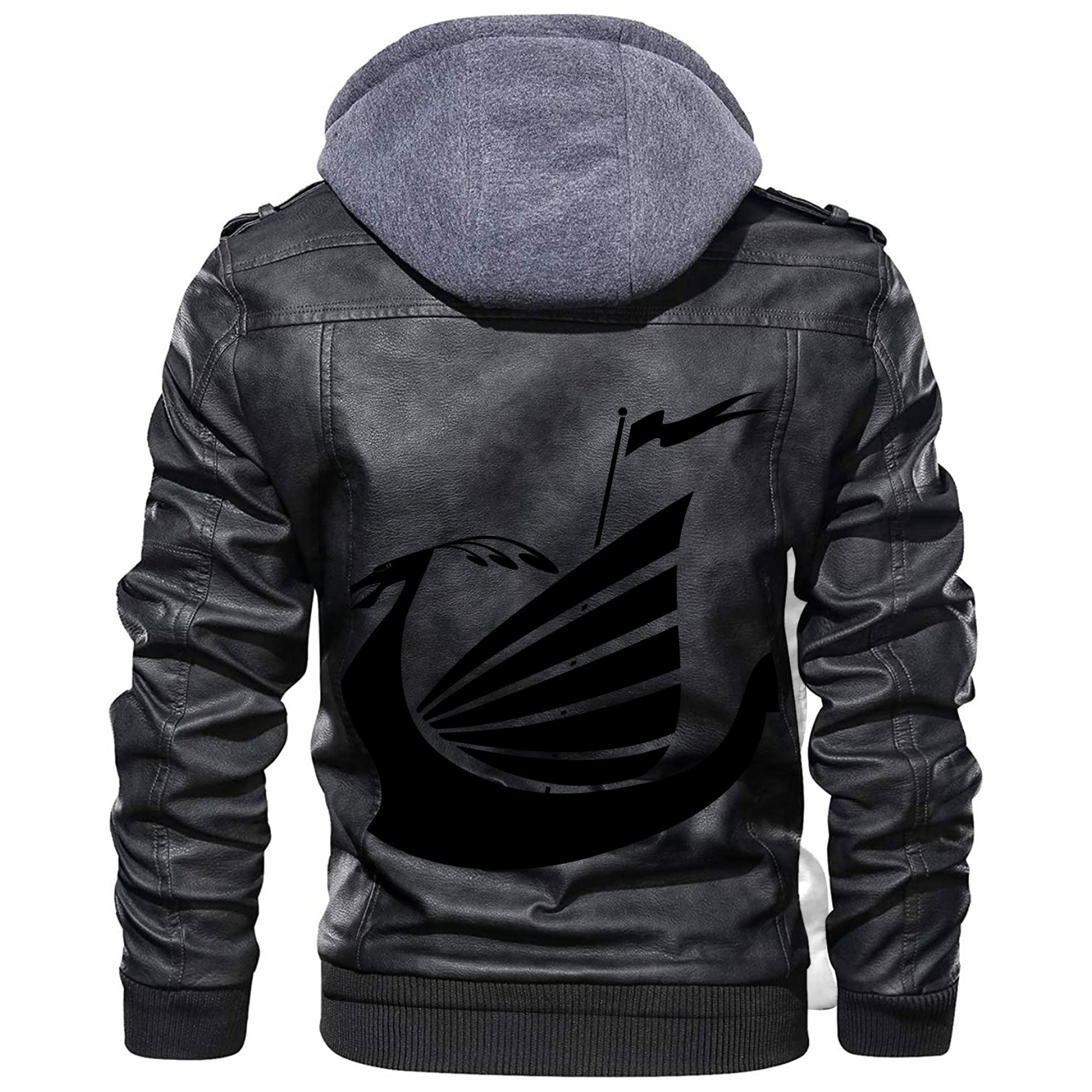 Viking Silhouette Of Ship Leather Jacket RLT12 - Wonder Print Shop