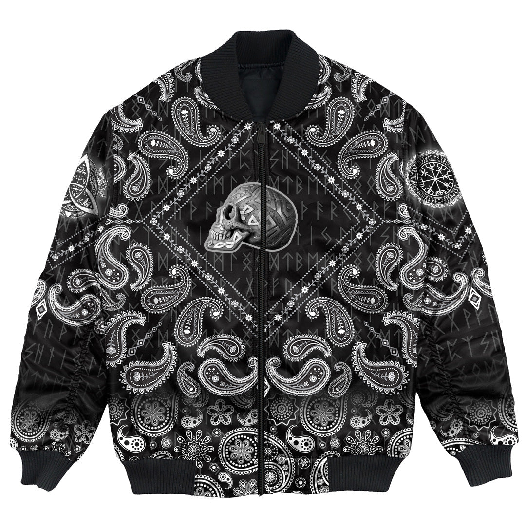Viking Bomber Jacket Silver Plaster Skull Left Side Isolated with Bandana Paisley Style RLT12 - Wonder Print Shop
