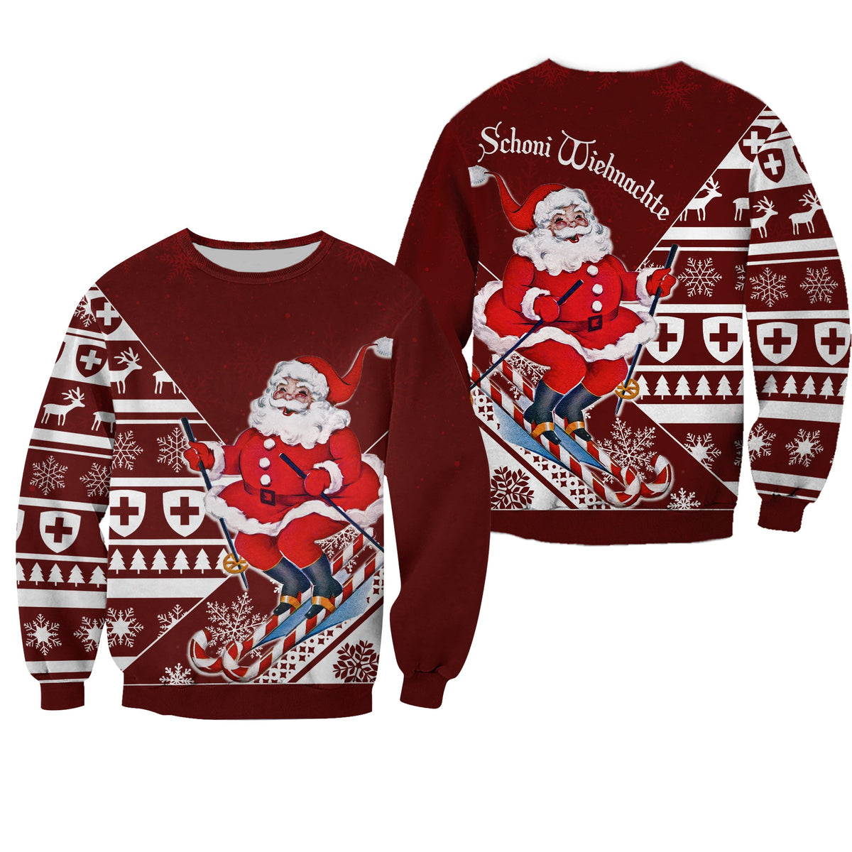 Skiing Santa Schoni Wiehnachte Swiss Christmas Pattern Sweatshirt - Wonder Print Shop