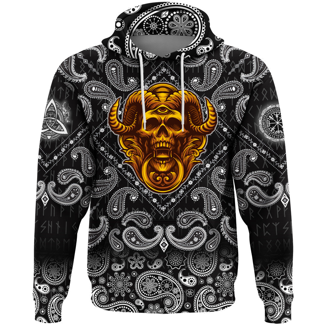 Viking Hoodie Skull Angry with Bandana Paisley Style RLT12 - Wonder Print Shop