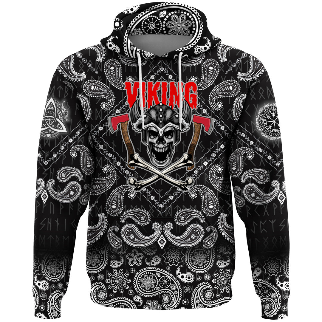 Viking Hoodie Skull Axes with Bandana Paisley Style RLT12 - Wonder Print Shop