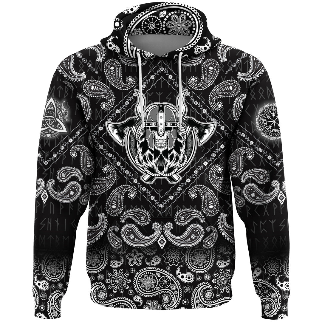 Viking Hoodie Skull Barbarian Axe Tattoo Sticker Warrior with Bandana Paisley Style RLT12 - Wonder Print Shop