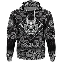 Viking Hoodie Skull Barbarian Axe Tattoo Sticker Warrior with Bandana Paisley Style RLT12 - Wonder Print Shop