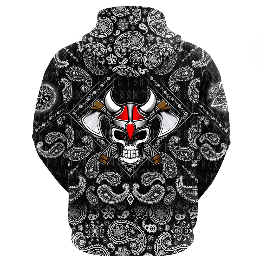 Viking Hoodie Skull Character with Bandana Paisley Style RLT12 - Wonder Print Shop