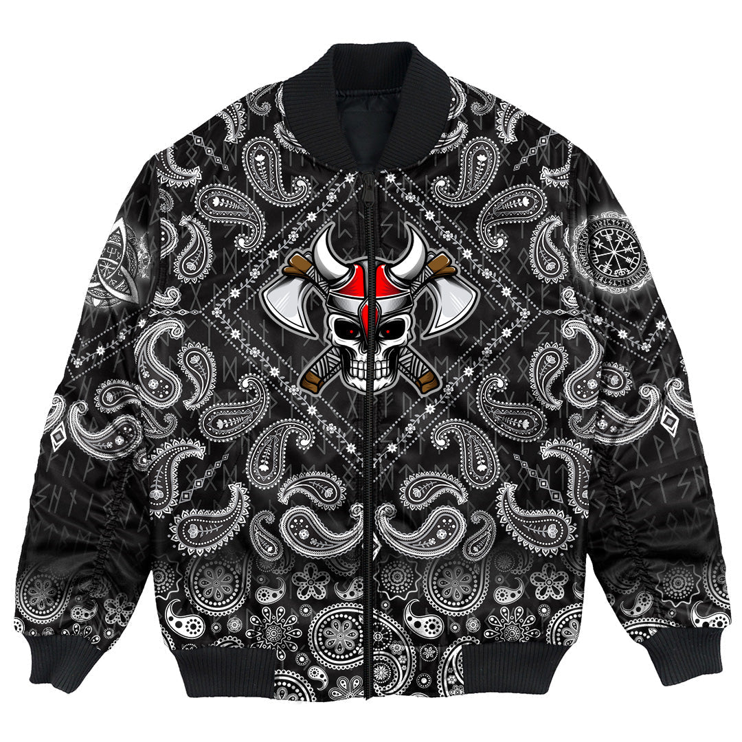 Viking Bomber Jacket Skull Character with Bandana Paisley Style RLT12 - Wonder Print Shop