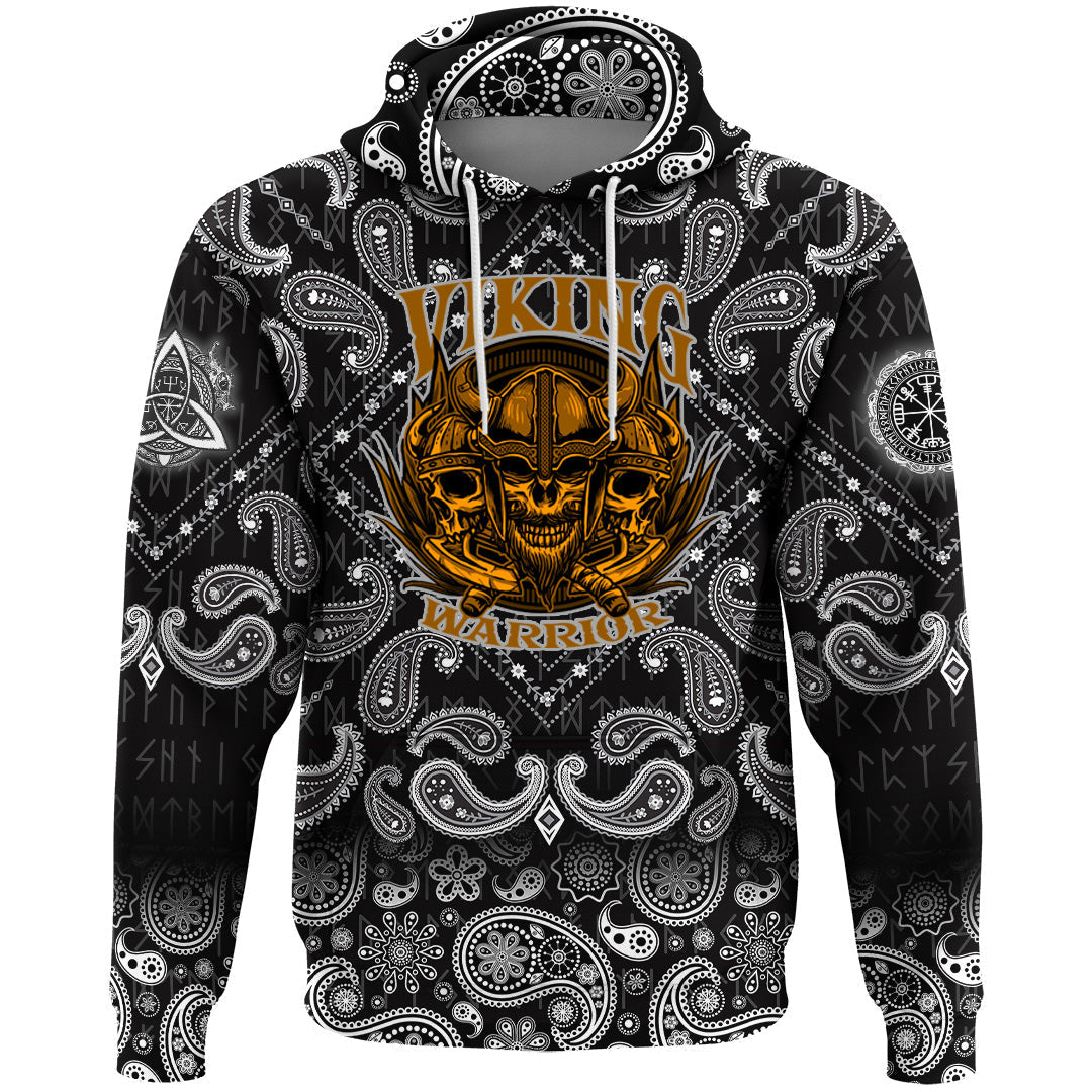 Viking Hoodie Skull Head Warrior With Twin Axe with Bandana Paisley Style RLT12 - Wonder Print Shop