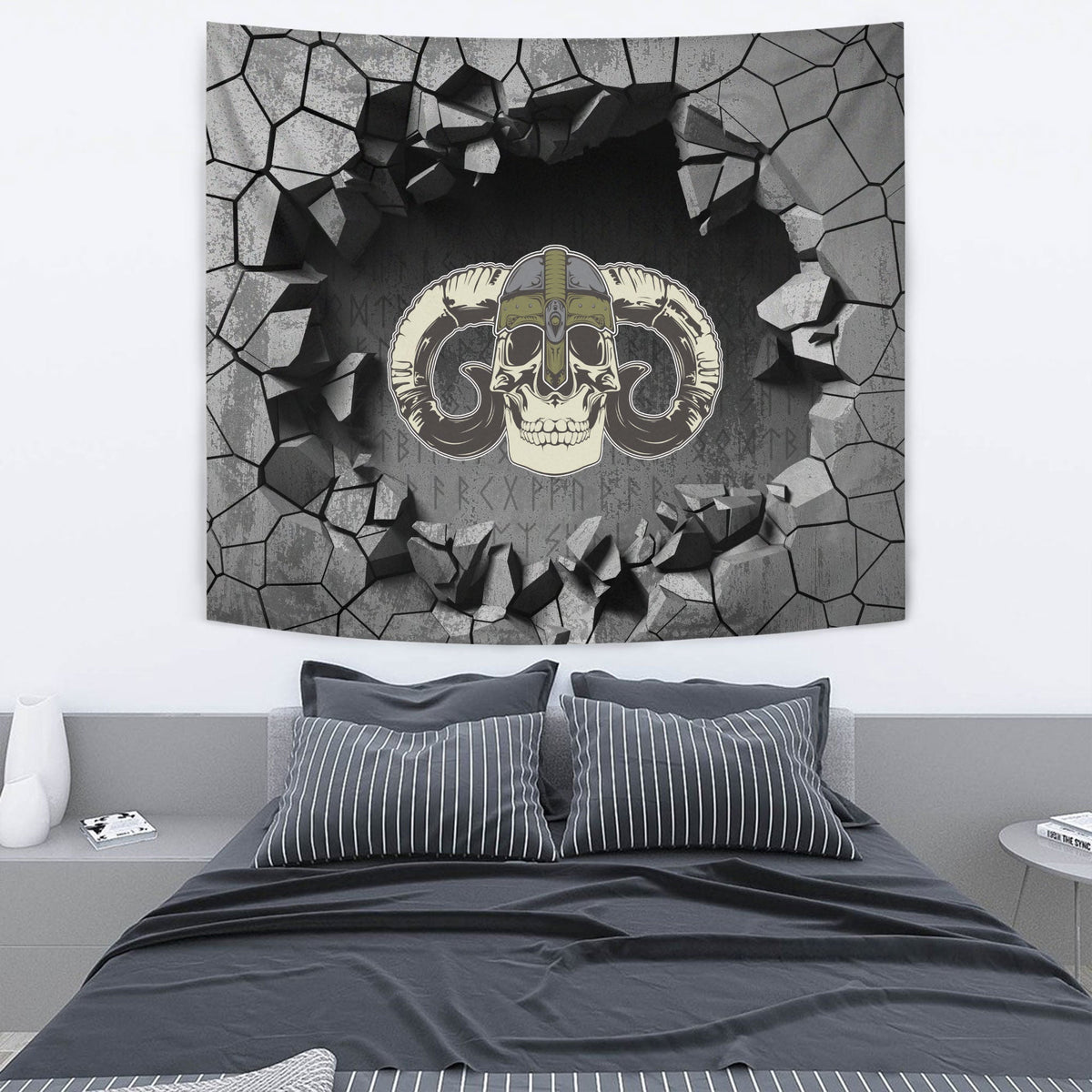 Viking Tapestry - Skull Head Warrior With Twin Axe Tapestry RLT12 - Wonder Print Shop