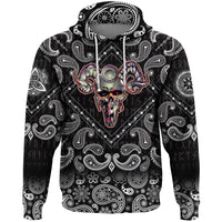 Viking Hoodie Skull Helmet With Horns with Bandana Paisley Style RLT12 - Wonder Print Shop