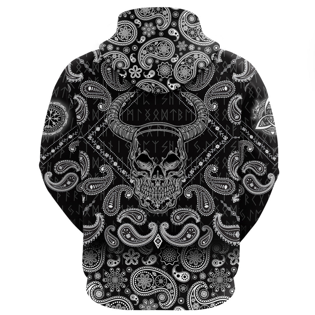 Viking Hoodie Skull Horns with Bandana Paisley Style RLT12 - Wonder Print Shop