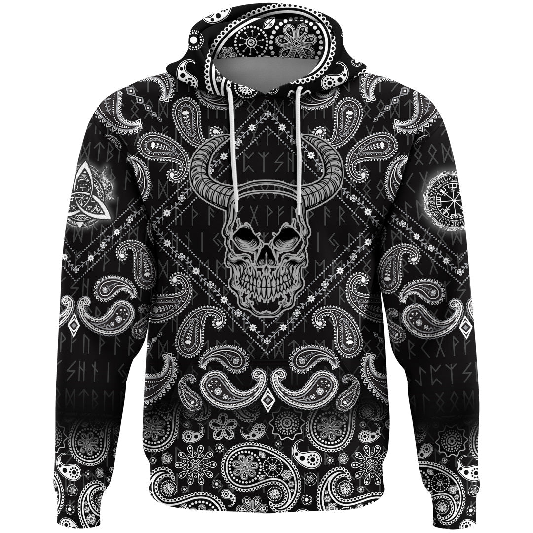 Viking Hoodie Skull Horns with Bandana Paisley Style RLT12 - Wonder Print Shop
