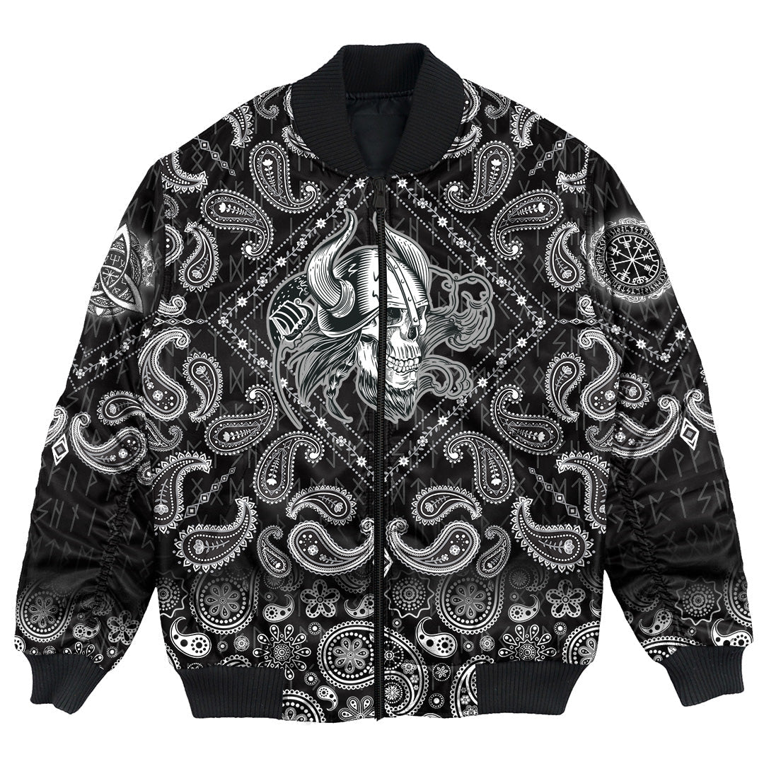 Viking Bomber Jacket Skull In The Helmet Of The Viking with Bandana Paisley Style RLT12 - Wonder Print Shop