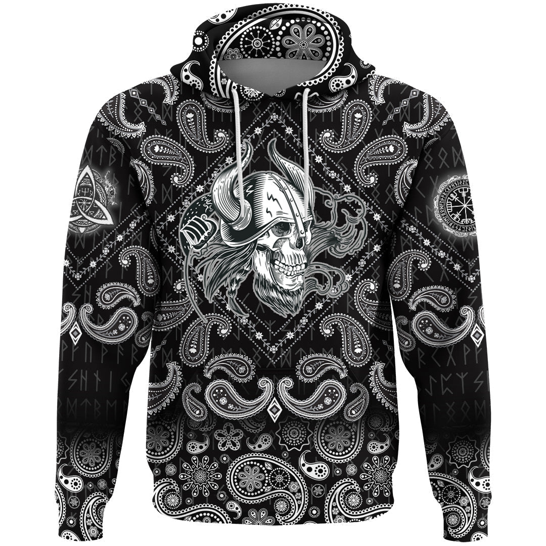 Viking Hoodie Skull In The Helmet Of The Viking with Bandana Paisley Style RLT12 - Wonder Print Shop