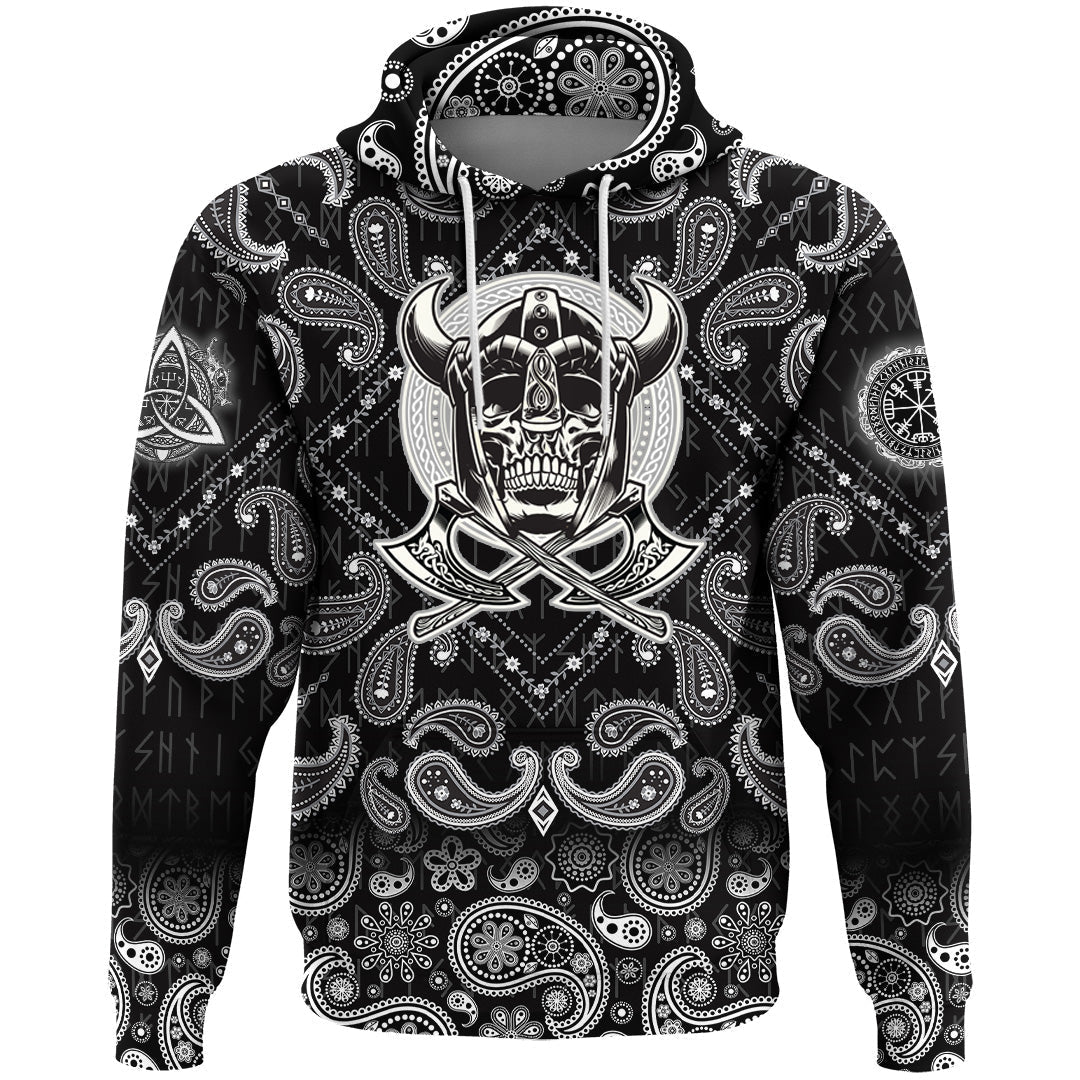 Viking Hoodie Skull Of Warrior With Crossed Axes with Bandana Paisley Style RLT12 - Wonder Print Shop