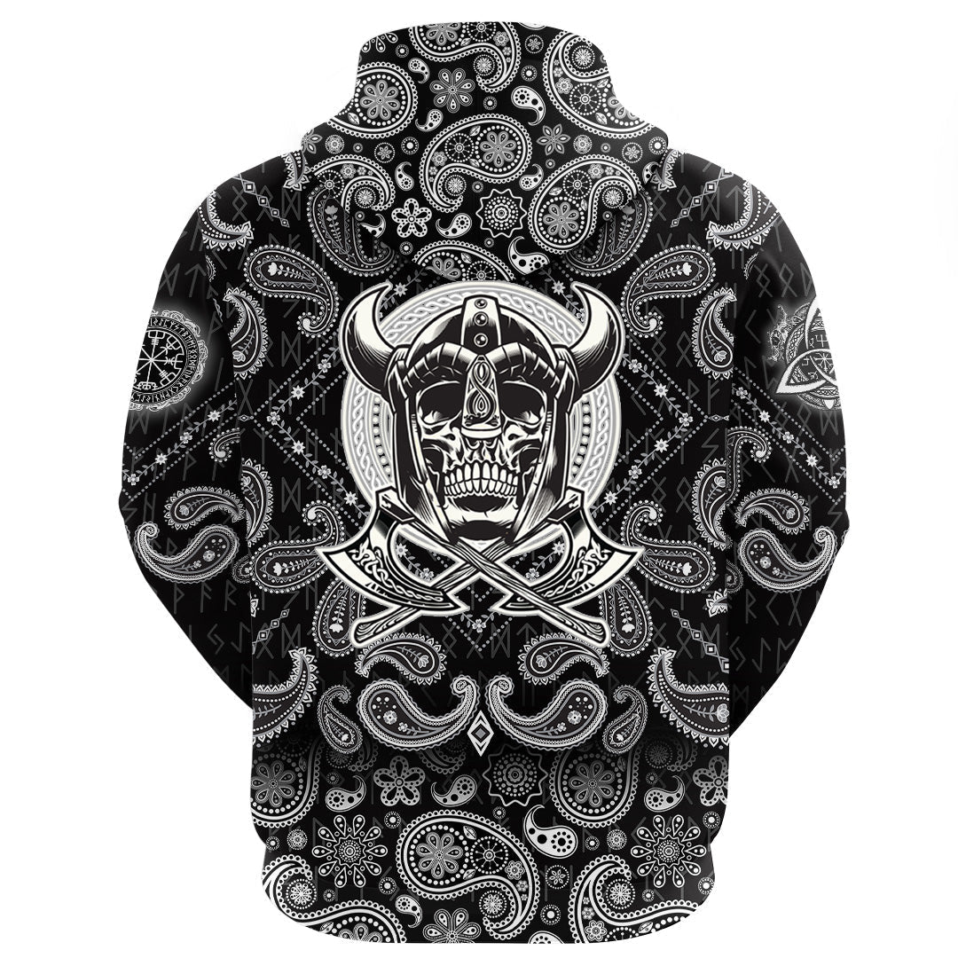 Viking Hoodie Skull Of Warrior With Crossed Axes with Bandana Paisley Style RLT12 - Wonder Print Shop