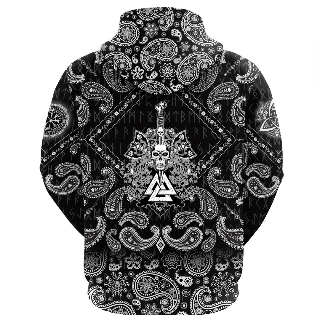 Viking Hoodie Skull Pierced By Sword with Bandana Paisley Style RLT12 - Wonder Print Shop