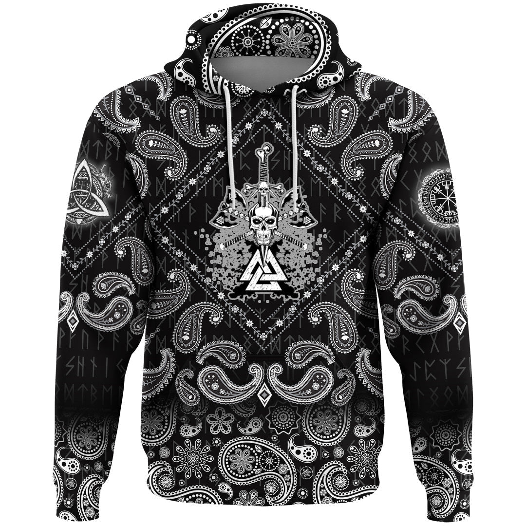 Viking Hoodie Skull Pierced By Sword with Bandana Paisley Style RLT12 - Wonder Print Shop