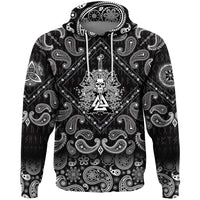 Viking Hoodie Skull Pierced By Sword with Bandana Paisley Style RLT12 - Wonder Print Shop