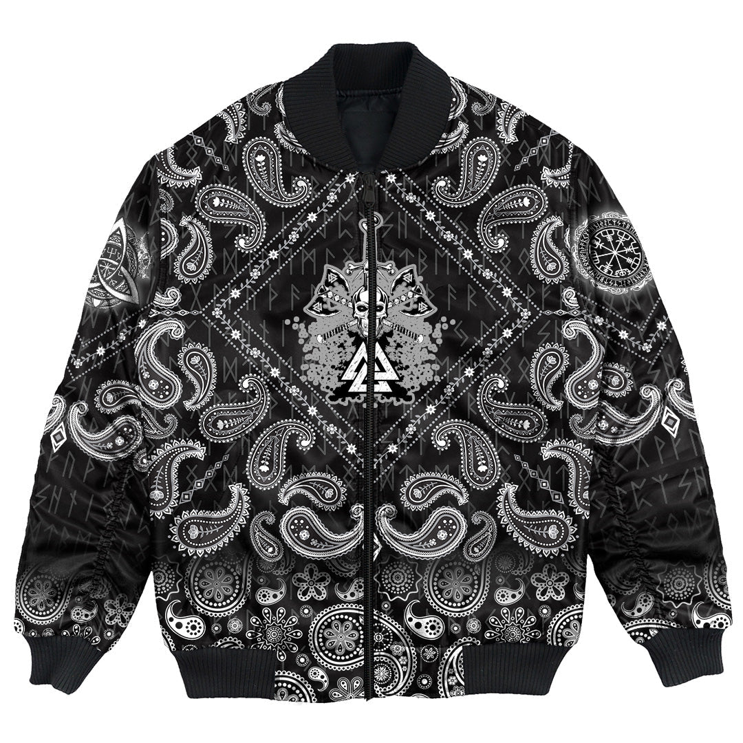 Viking Bomber Jacket Skull Pierced By Sword with Bandana Paisley Style RLT12 - Wonder Print Shop
