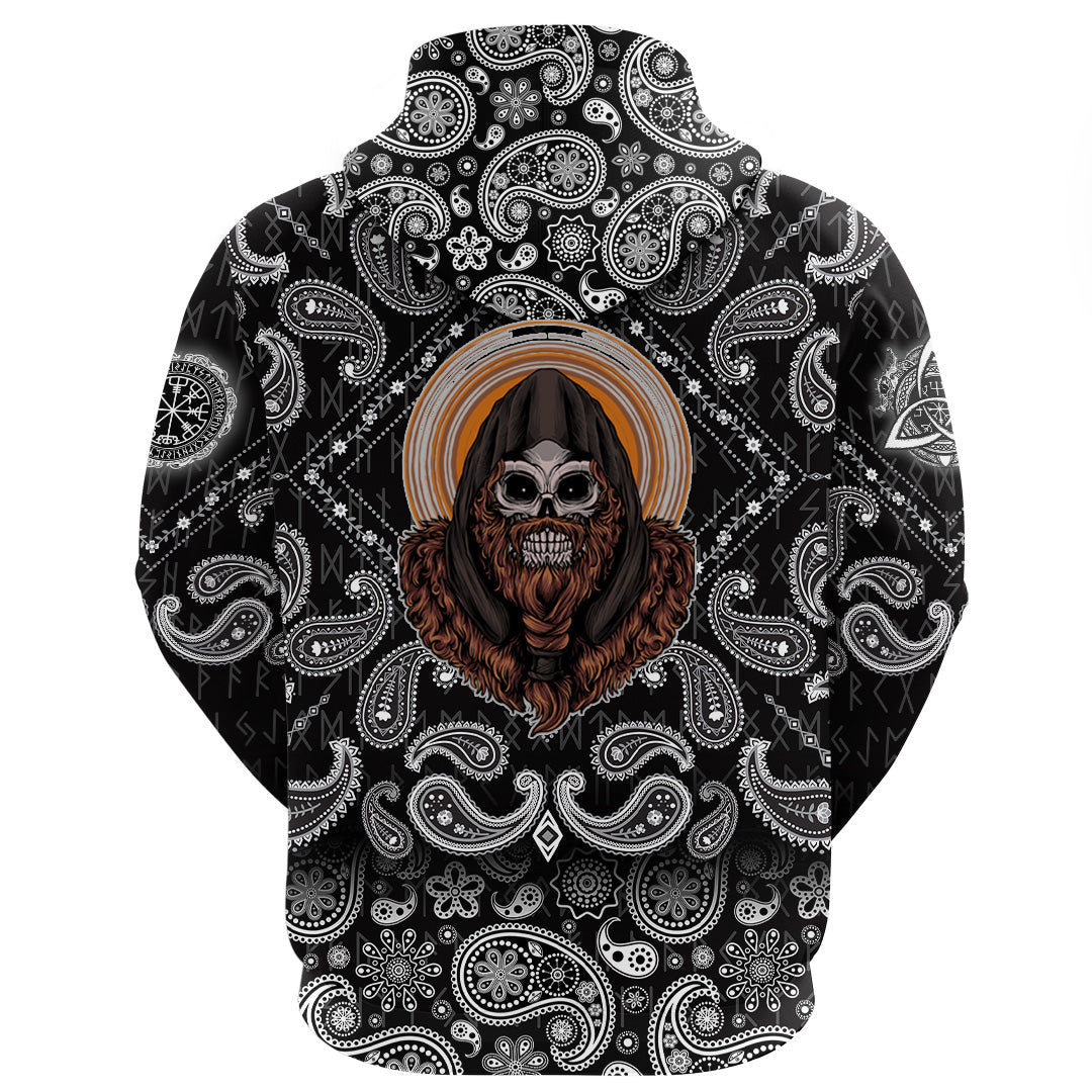 Viking Hoodie Skull Premium with Bandana Paisley Style RLT12 - Wonder Print Shop