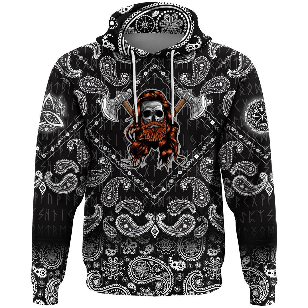 Viking Hoodie Skull Wearing Viking with Bandana Paisley Style RLT12 - Wonder Print Shop