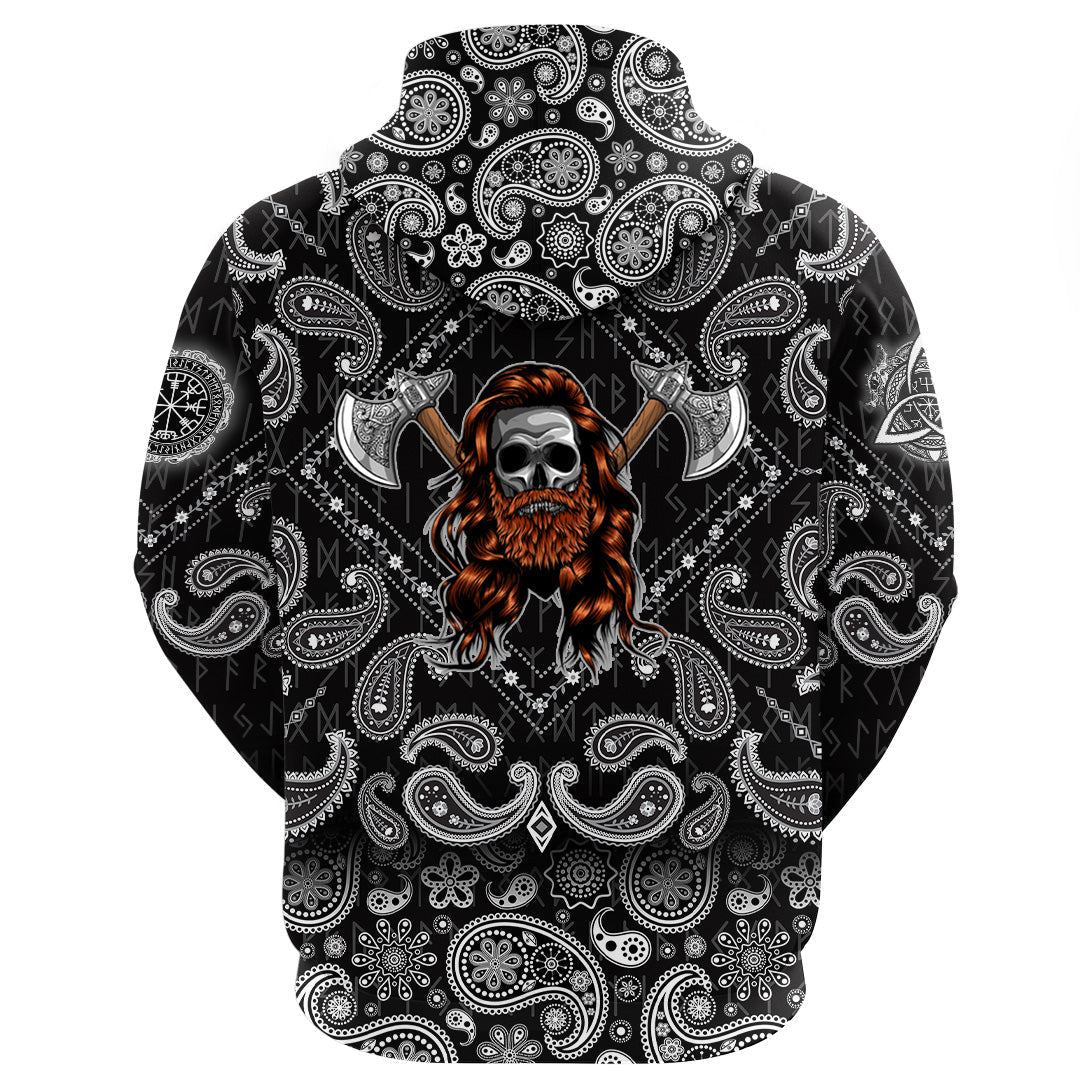 Viking Hoodie Skull Wearing Viking with Bandana Paisley Style RLT12 - Wonder Print Shop