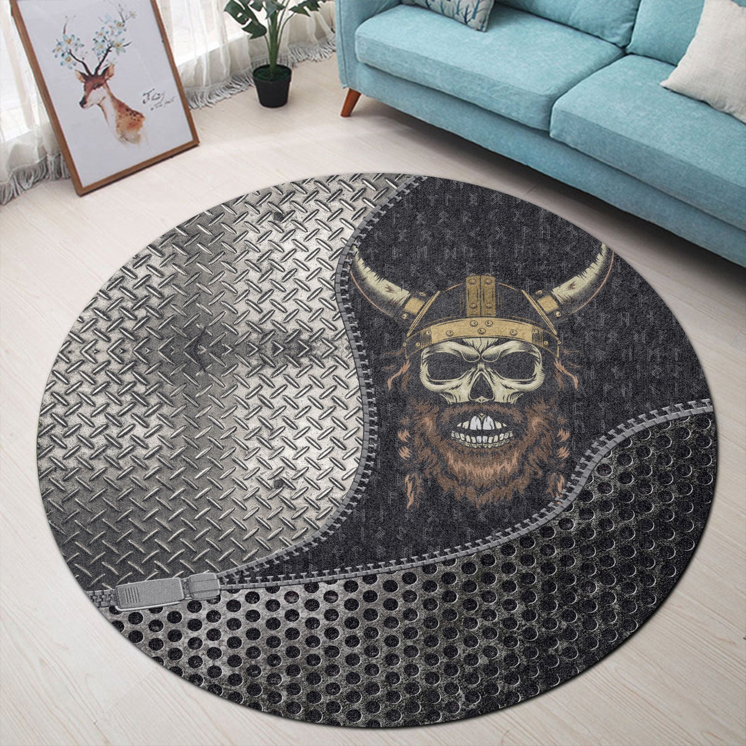 viking-carpet-skull-with-braided-hair-and-horned-hat-round-carpet