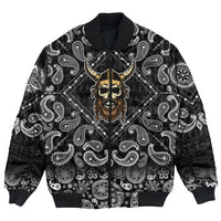 Viking Bomber Jacket Skull With Braided Hair and Horned Hat with Bandana Paisley Style RLT12 - Wonder Print Shop