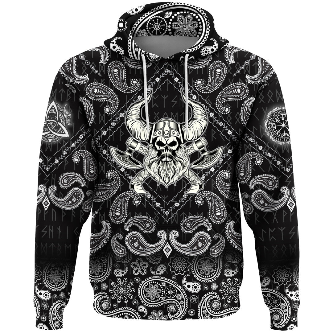 Viking Hoodie Skull With Crossed Axes with Bandana Paisley Style RLT12 - Wonder Print Shop