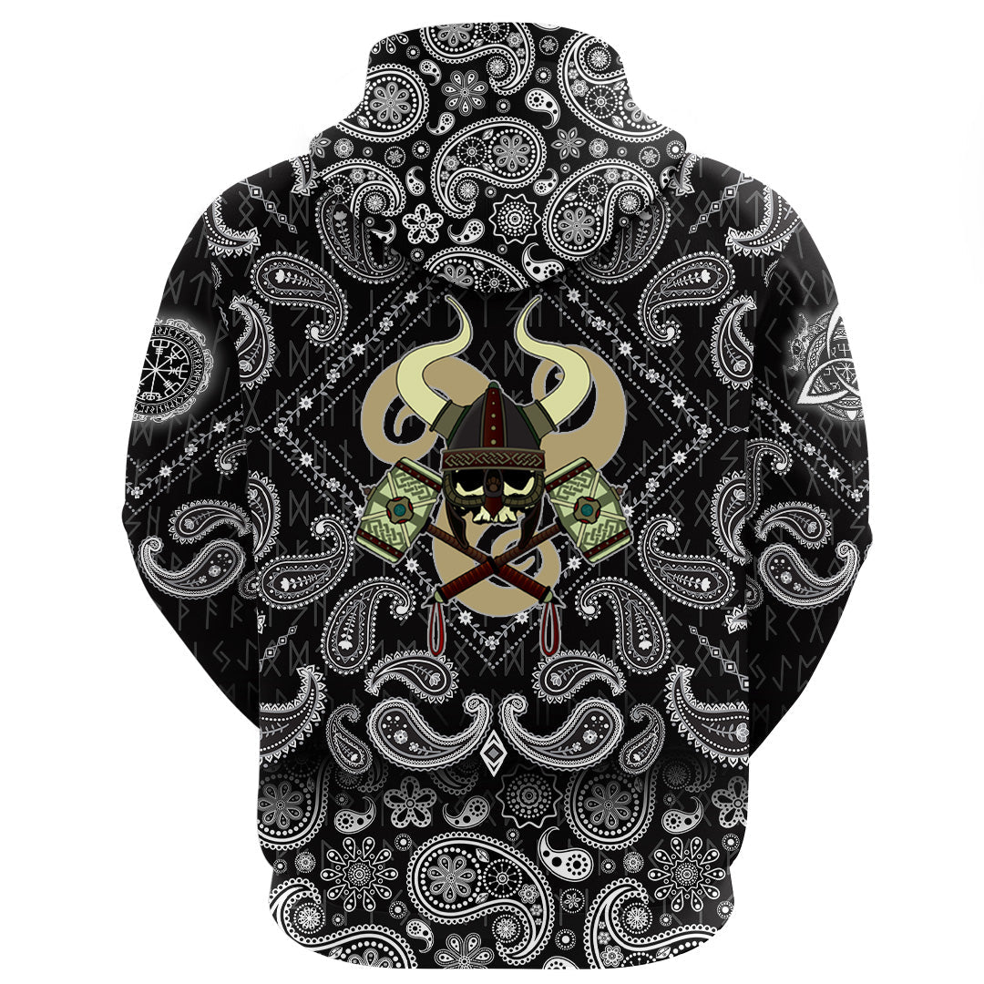 Viking Hoodie Skull With Horned Helmet with Bandana Paisley Style RLT12 - Wonder Print Shop