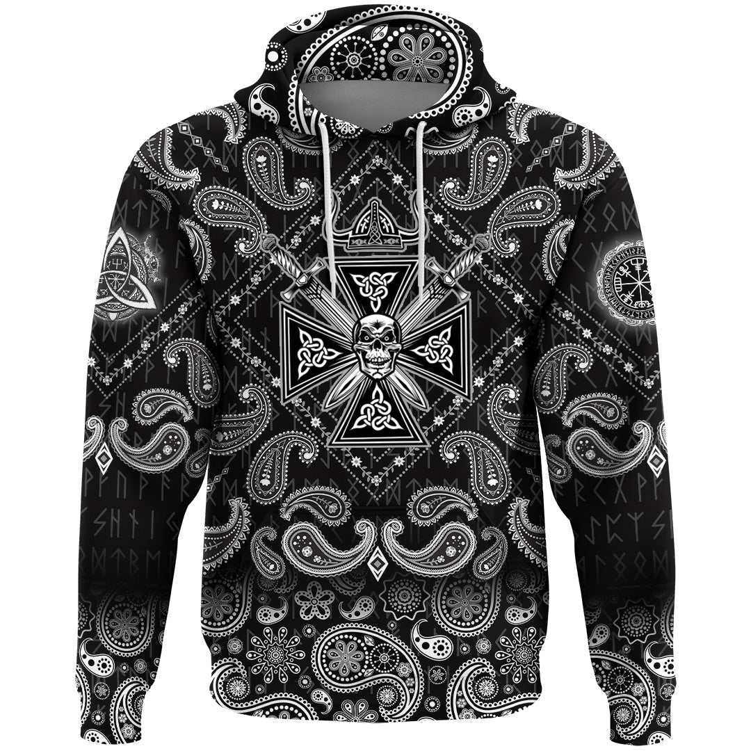 Viking Hoodie Skull With Sword with Bandana Paisley Style RLT12 - Wonder Print Shop