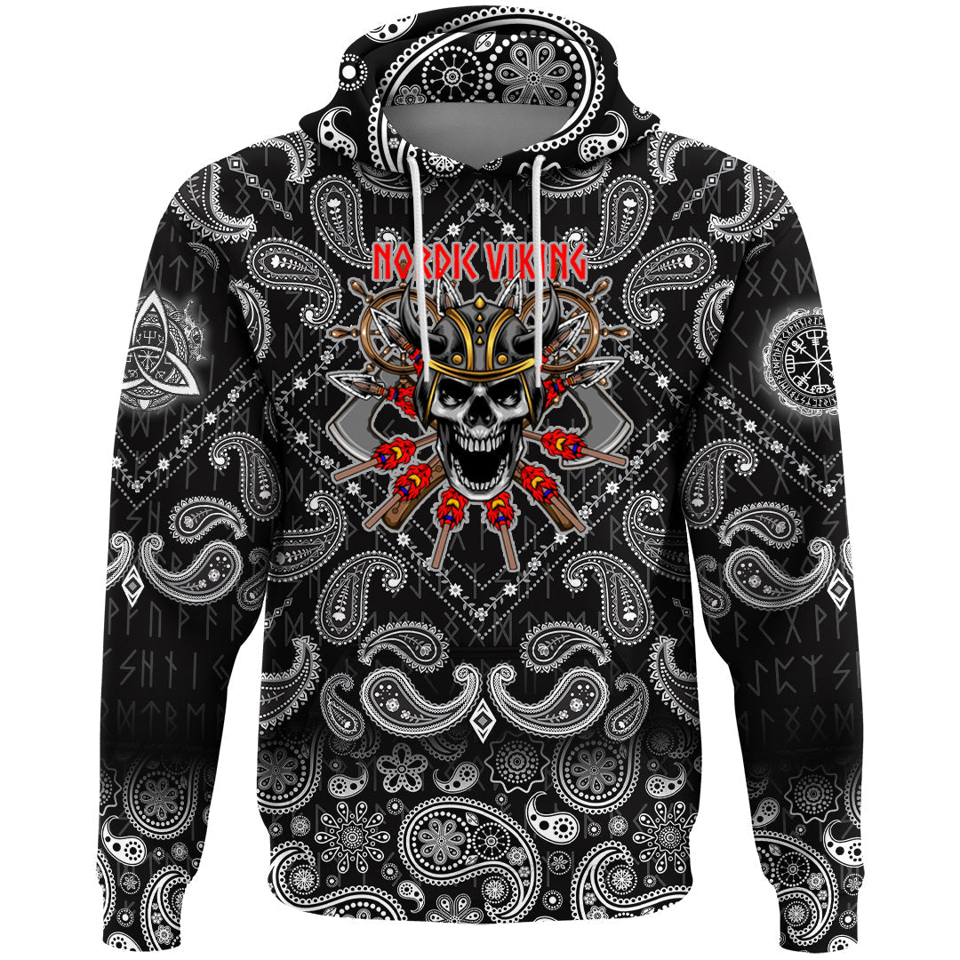 Viking Hoodie Skull and Axes with Bandana Paisley Style RLT12 - Wonder Print Shop