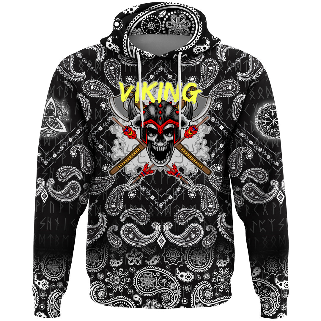 Viking Hoodie Skull and Sword with Bandana Paisley Style RLT12 - Wonder Print Shop