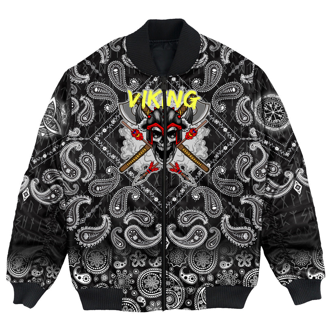 Viking Bomber Jacket Skull and Sword with Bandana Paisley Style RLT12 - Wonder Print Shop