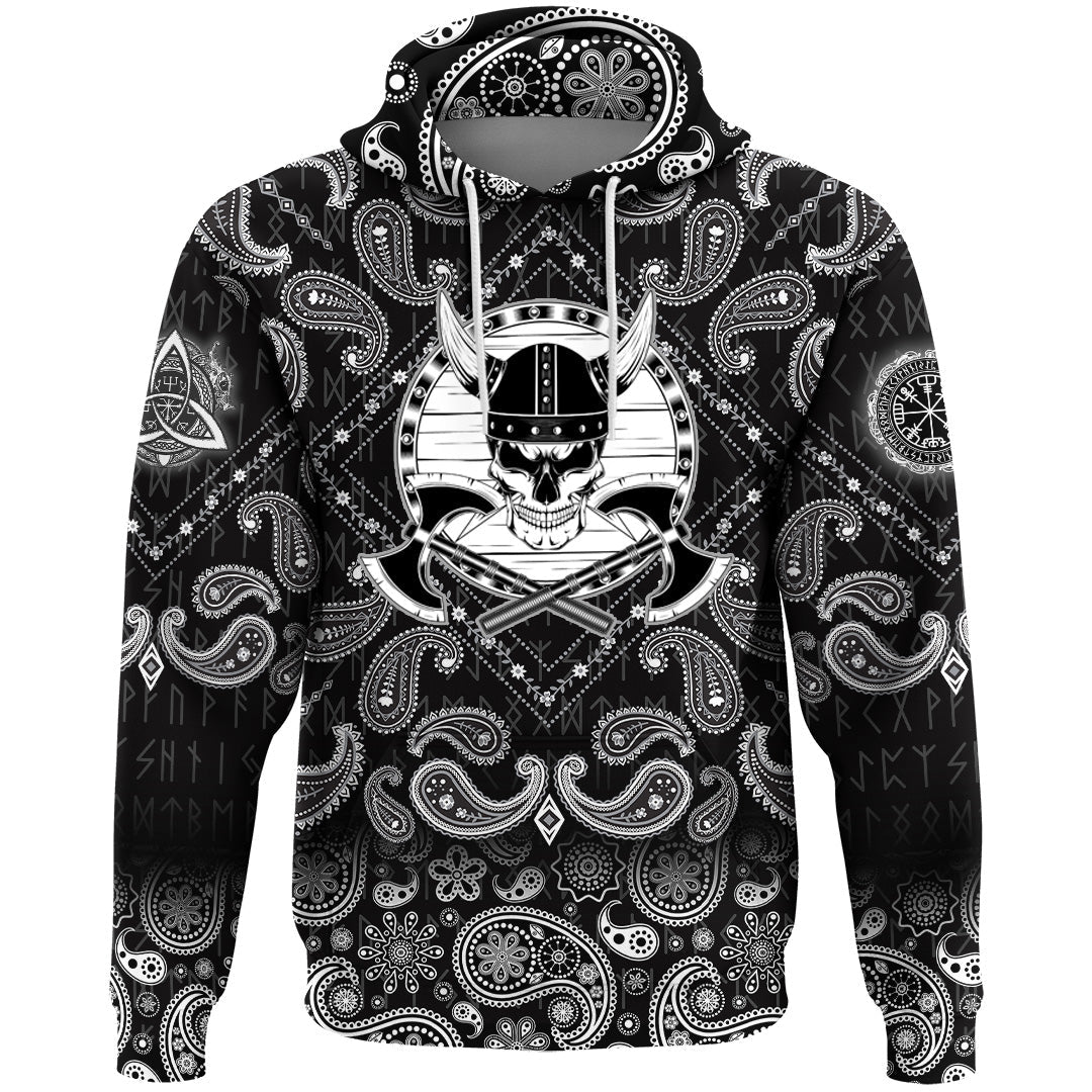 Viking Hoodie Skull in helmet with horns with shield and axes with Bandana Paisley Style RLT12 - Wonder Print Shop