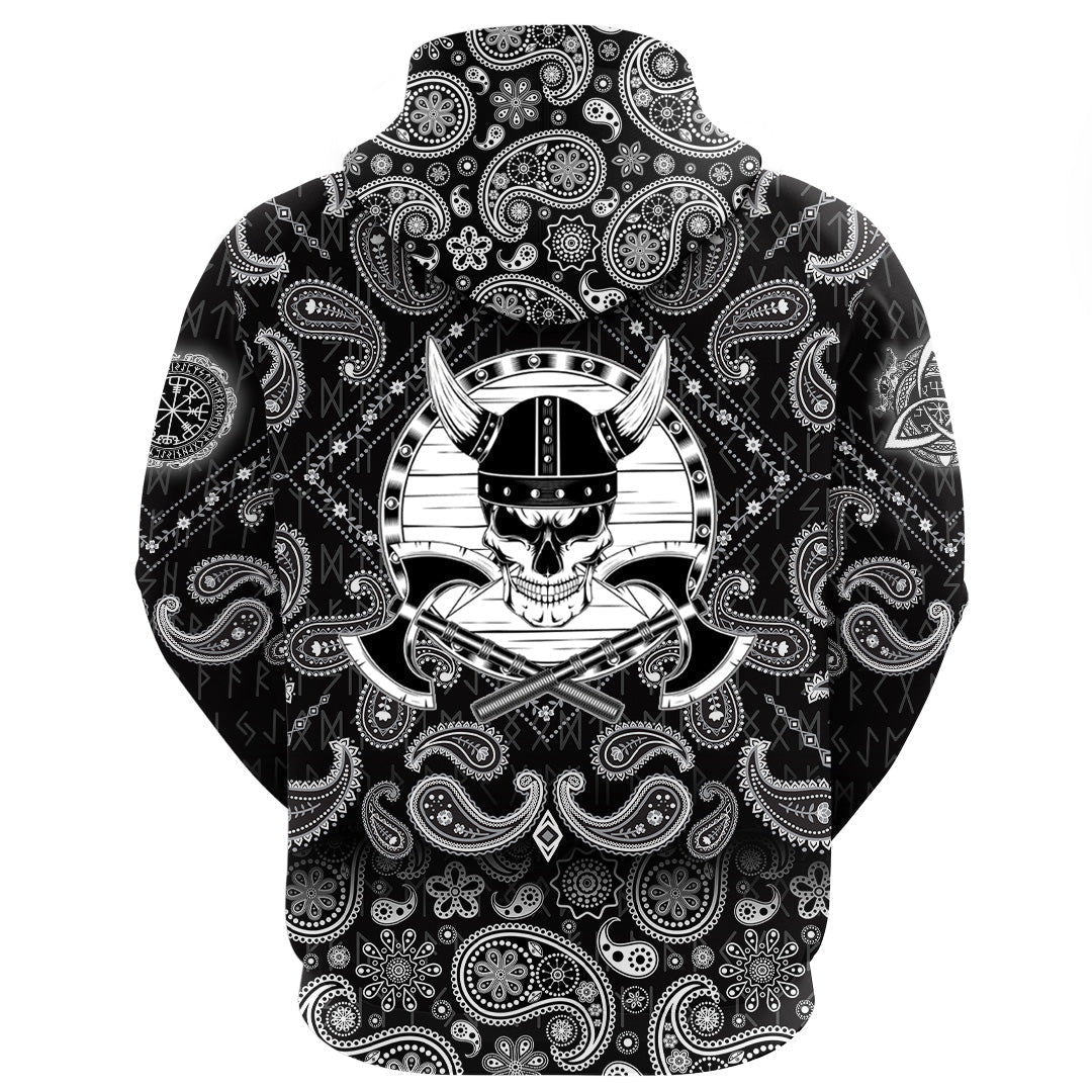 Viking Hoodie Skull in helmet with horns with shield and axes with Bandana Paisley Style RLT12 - Wonder Print Shop