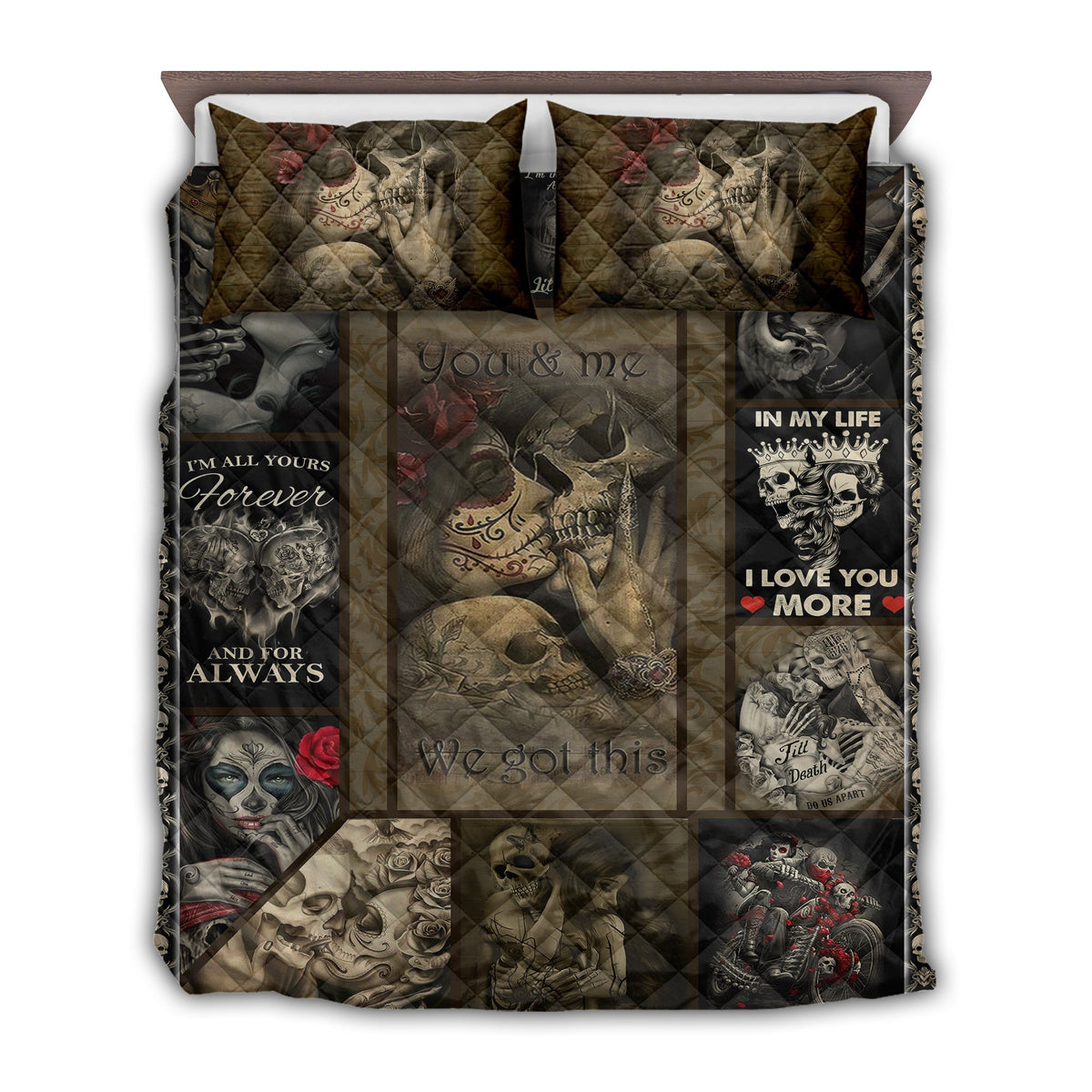 Skull Couple Lover You And Me Quilt Bed Set - Wonder Print Shop