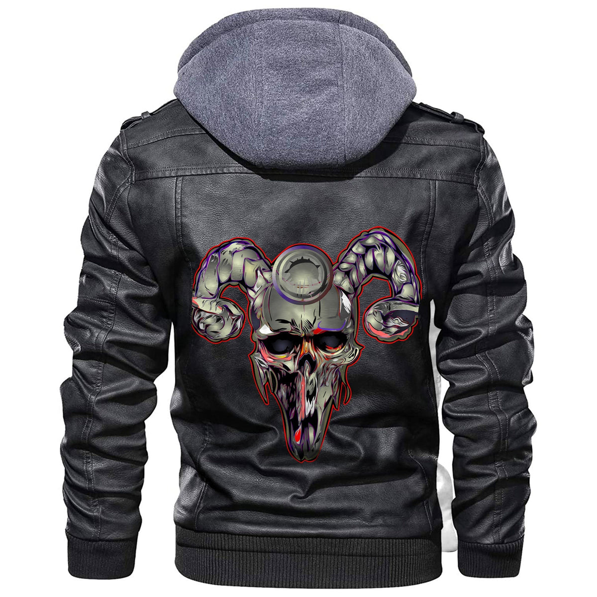 Viking Skull Helmet With Horns Leather Jacket RLT12 - Wonder Print Shop