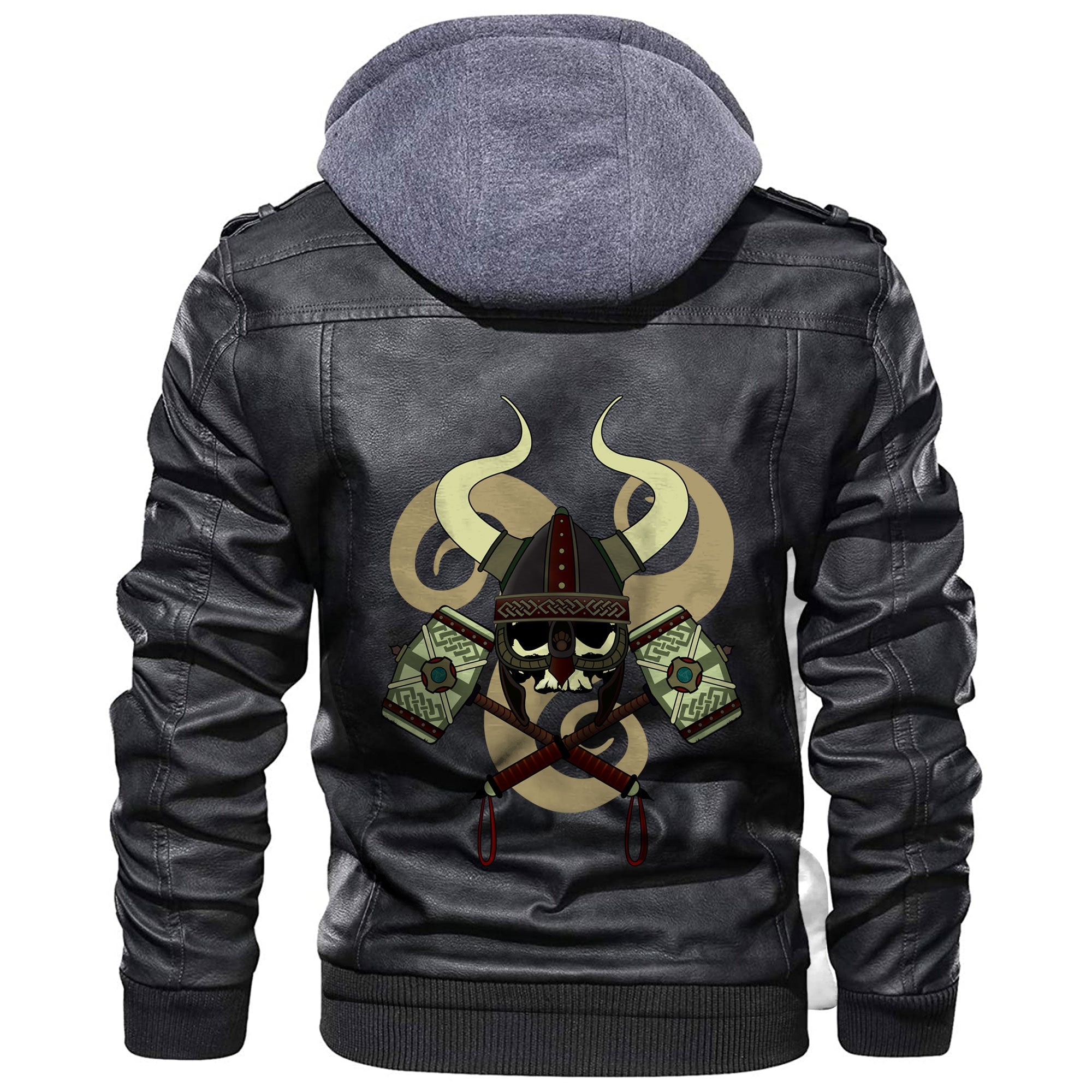 Viking Skull With Horned Helmet Leather Jacket RLT12 - Wonder Print Shop