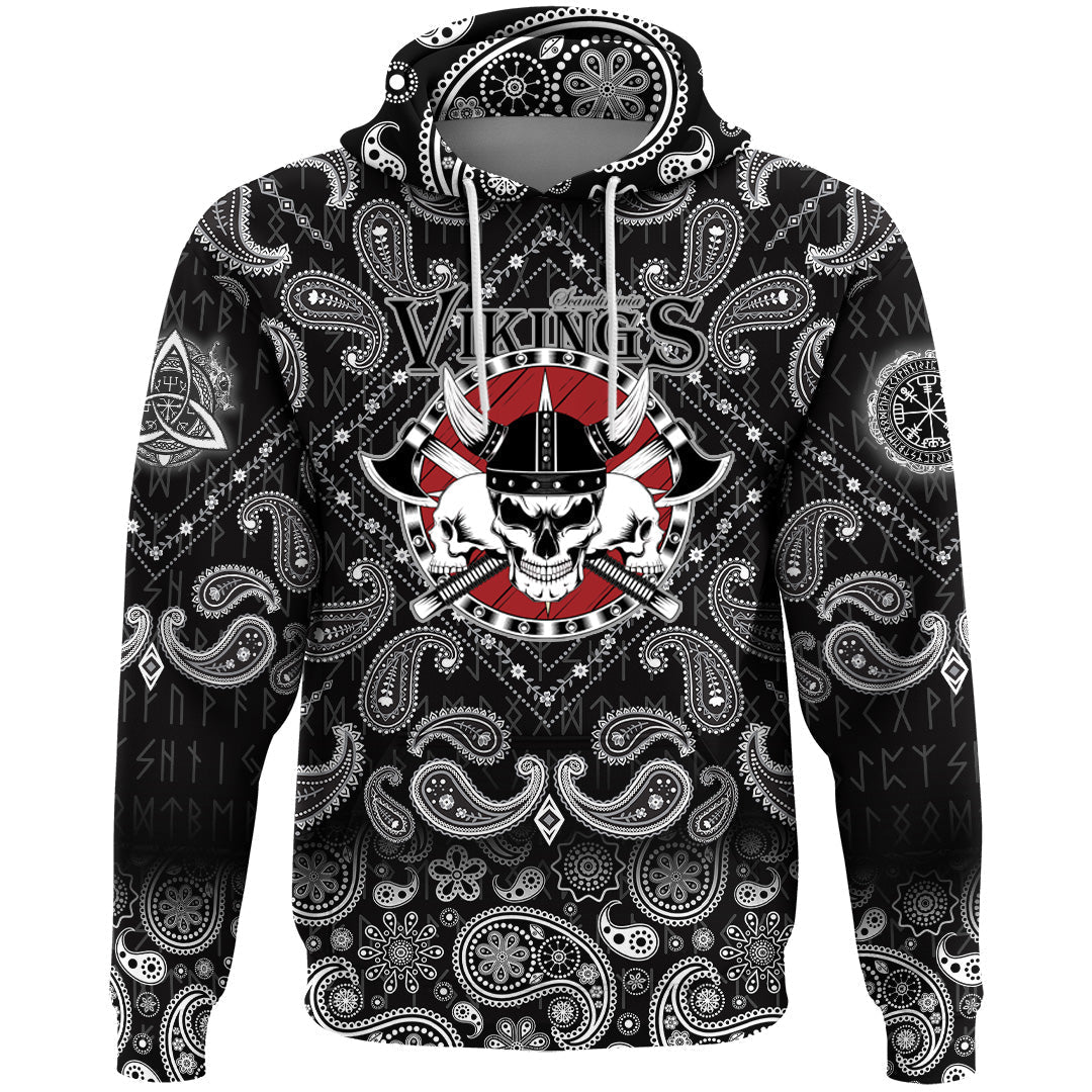 Viking Hoodie Skulls With Shield and Axes with Bandana Paisley Style RLT12 - Wonder Print Shop