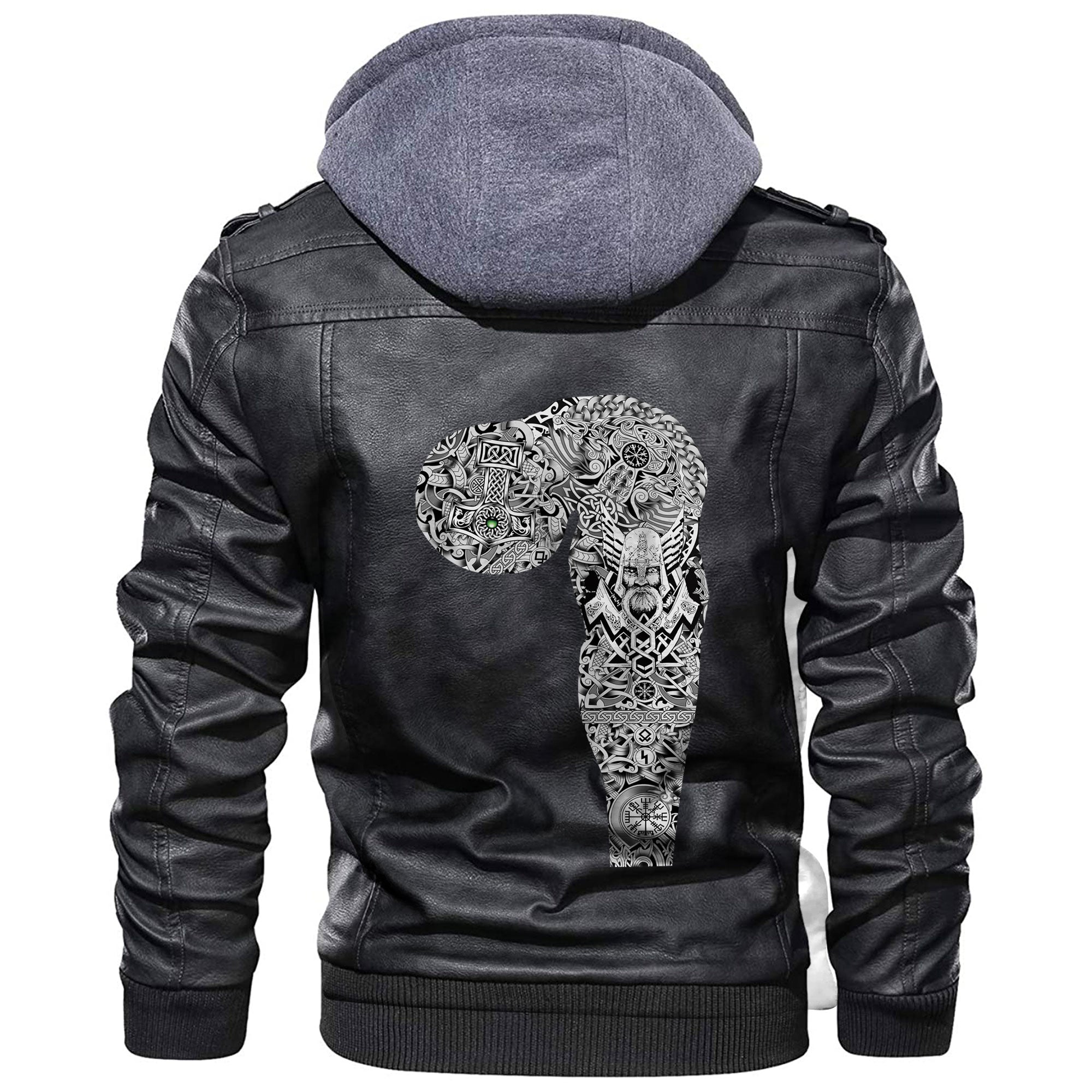 Viking Sleeve Tattoo Leather Jacket RLT12 - Wonder Print Shop