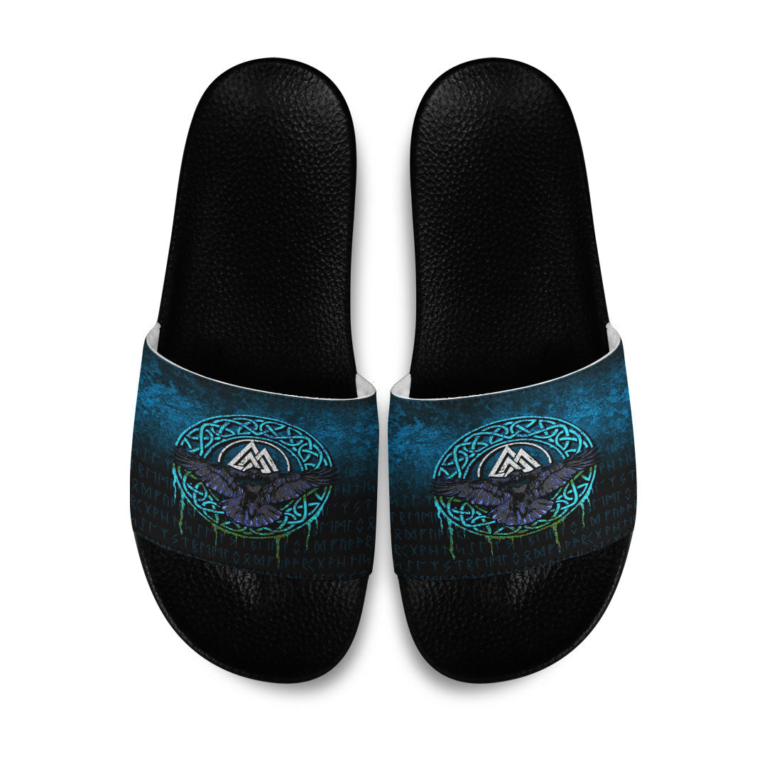 wonder-print-slide-sandals-valhalla-norse-mythology-raven-black-crow-viking-cyan-version-slide-sandals