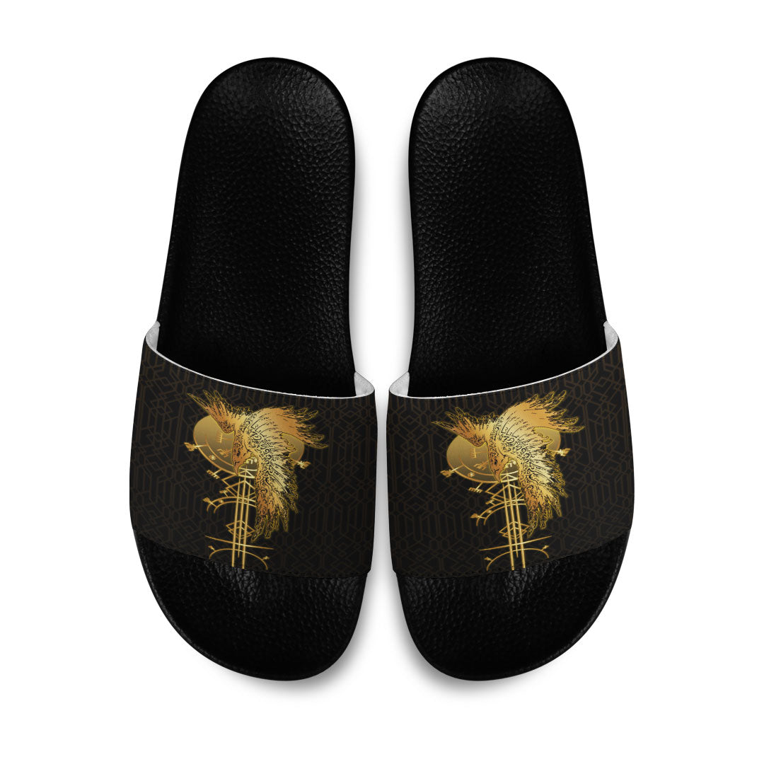 wonder-print-slide-sandals-viking-raven-gold-slide-sandals