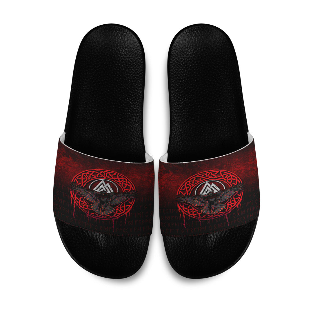 wonder-print-slide-sandals-valhalla-norse-mythology-raven-black-crow-viking-red-version-slide-sandals
