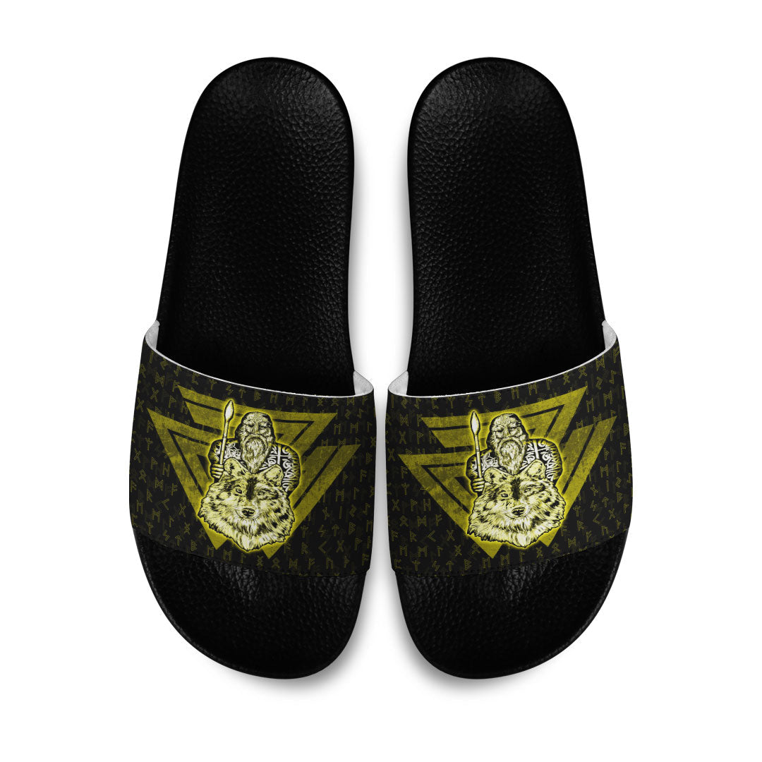 wonder-print-slide-sandals-viking-odin-wolf-gold-slide-sandals
