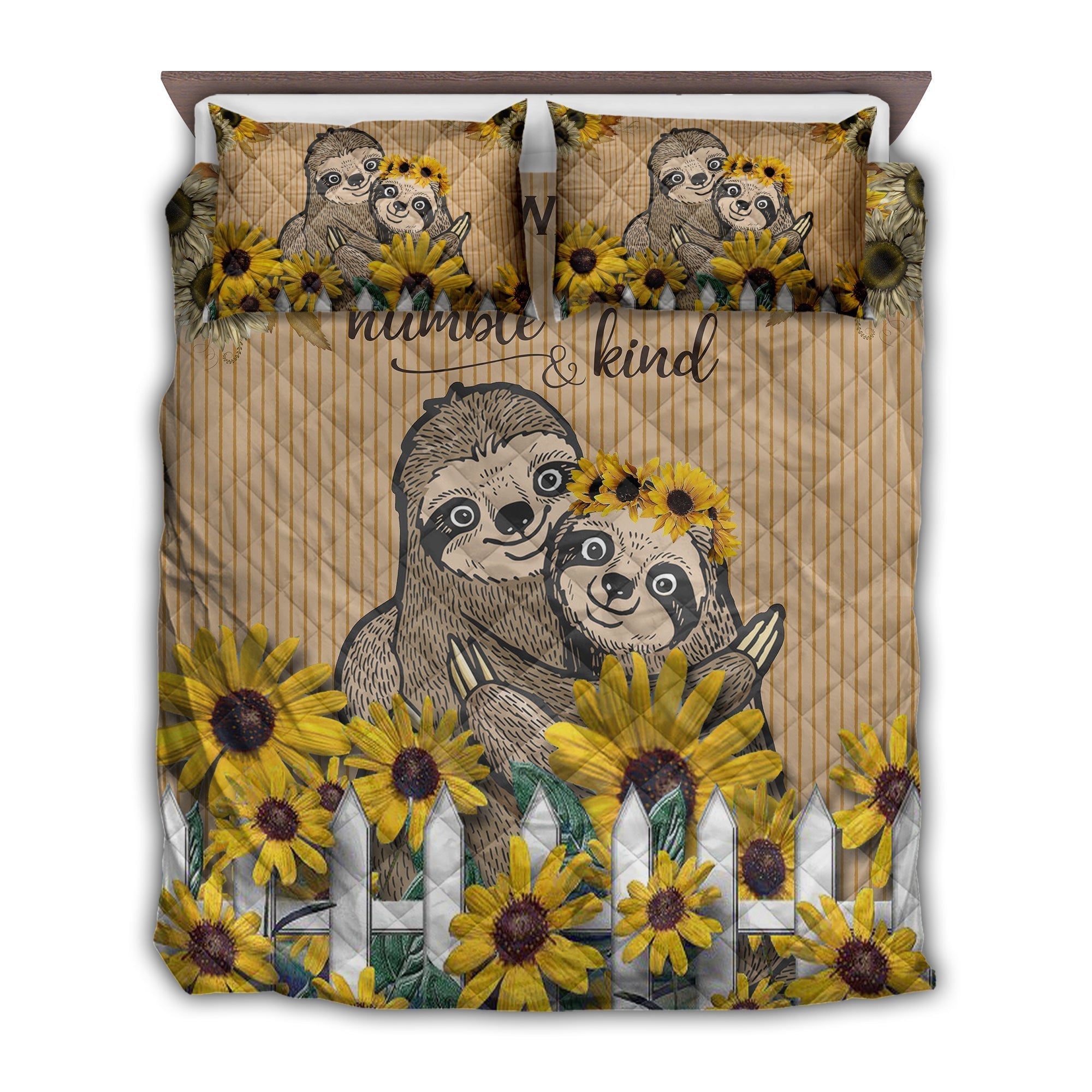 Sloth Couple Happiness Forever Sunflower Quilt Bed Set - Wonder Print Shop