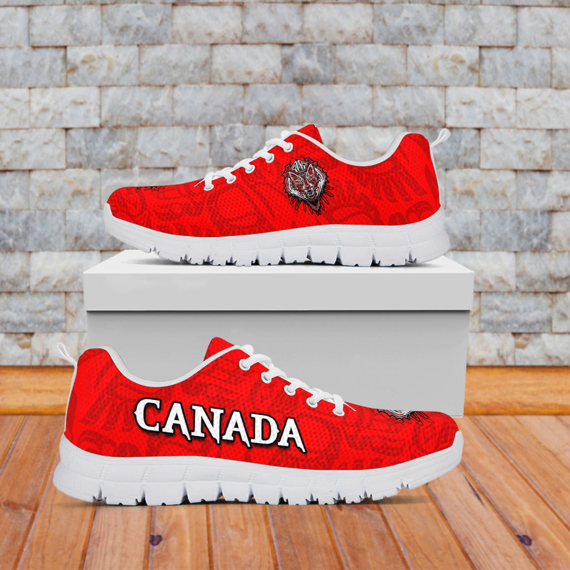 Canada Maple Leaf Sneakers Red Haida Wolf LT13 - Wonder Print Shop