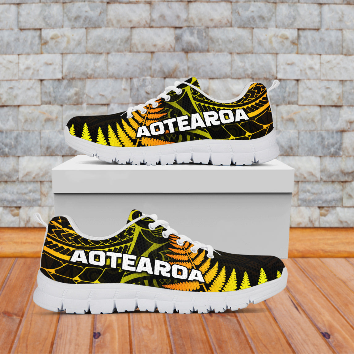 Aotearoa Fern Sneakers New Zealand Hei Tiki Gold Style LT13 - Wonder Print Shop