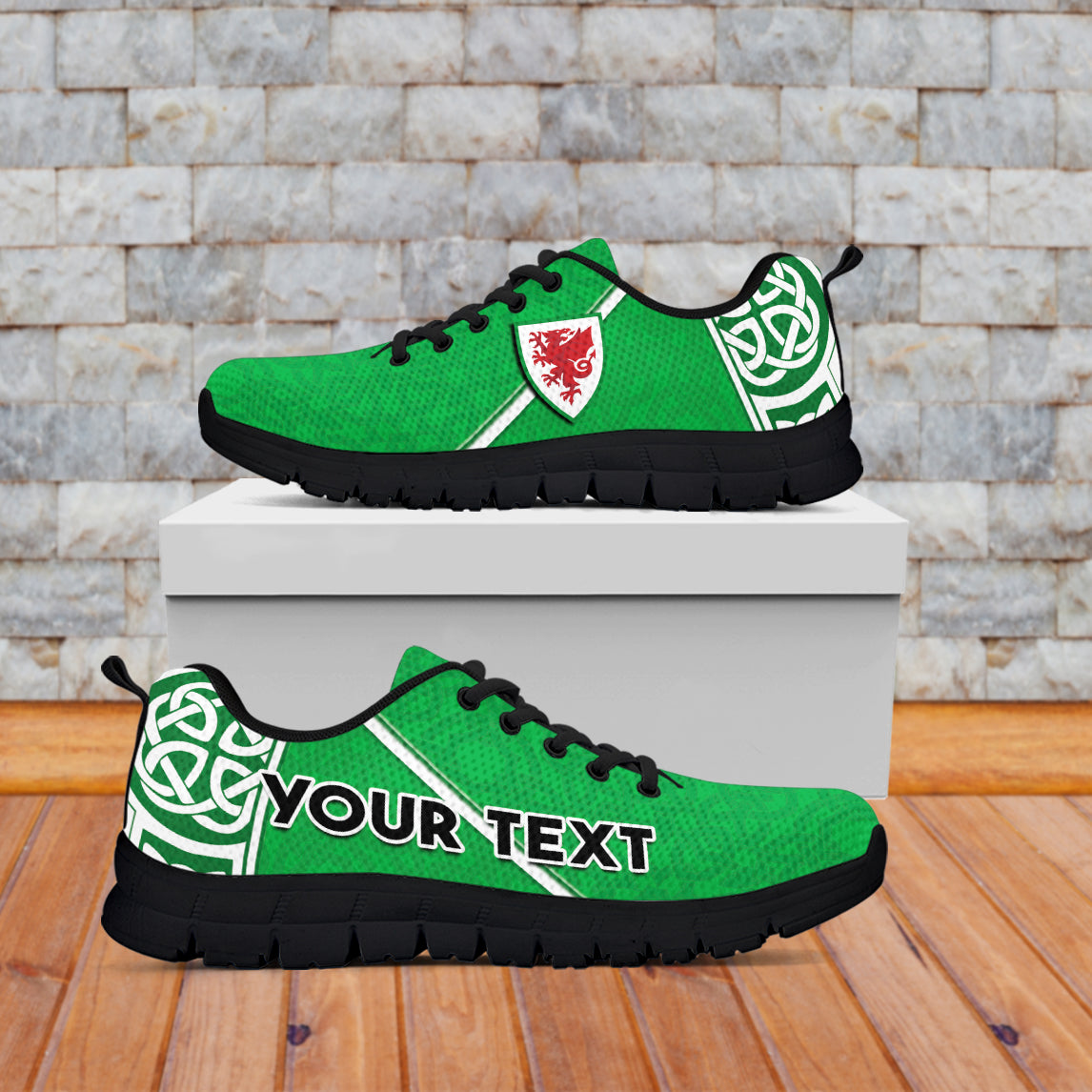 (Custom Personalised) Wales Football Sneakers Come On Welsh Dragons With Celtic Knot Pattern - Wonder Print Shop