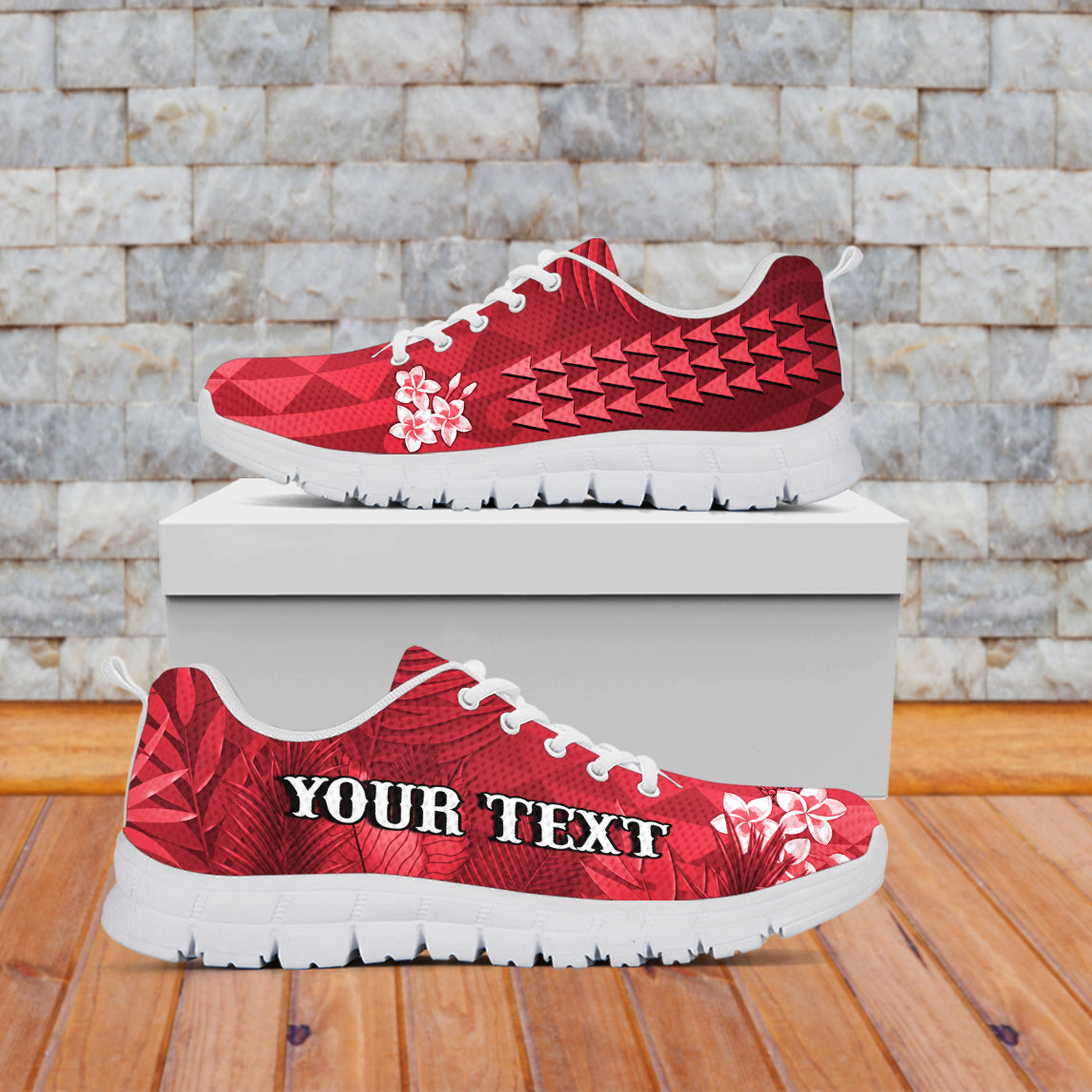 (Custom Personalised) Hawaii Pineapple Sneakers Red Plumeria Frangipani Mix Tribal Pattern LT13 - Wonder Print Shop