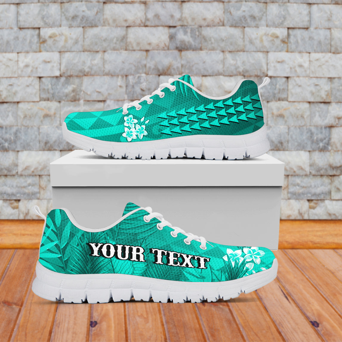 (Custom Personalised) Hawaii Pineapple Sneakers Turquoise Plumeria Frangipani Mix Tribal Pattern LT13 - Wonder Print Shop